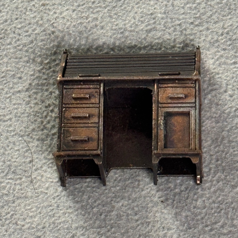 Vintage Durham Industries Diecast Metal Rolltop Desk Miniature Bronze Tone No 11